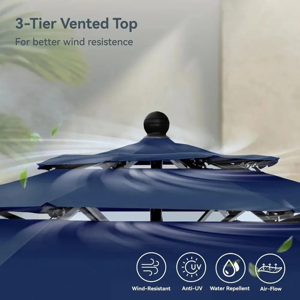 10ft Windproof Patio Umbrella 3-Tier Vented for Outdoor Use