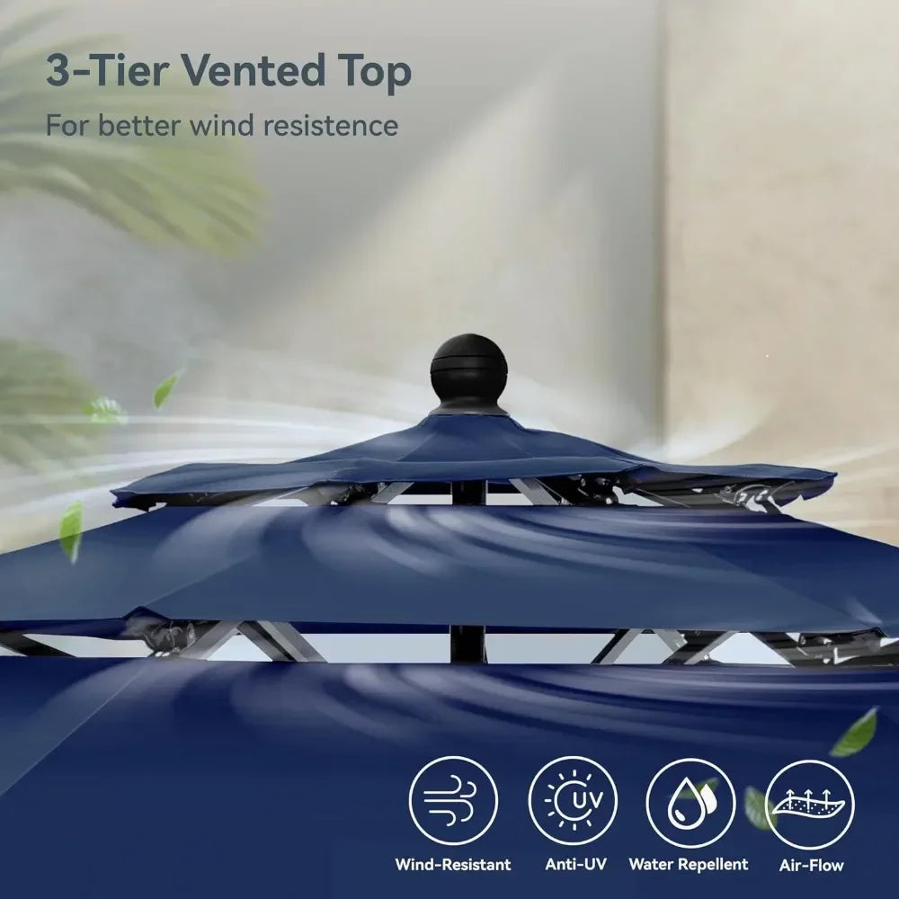 10ft Windproof Patio Umbrella 3-Tier Vented for Outdoor Use