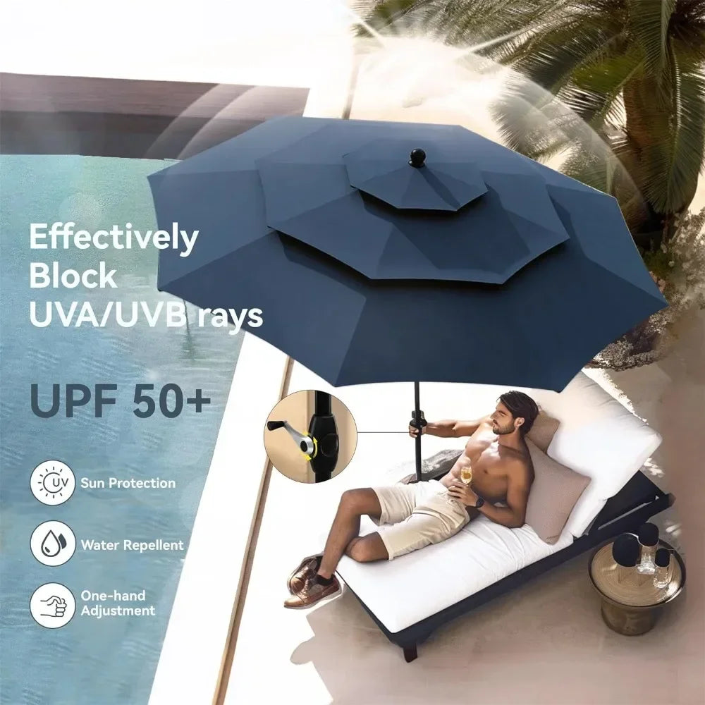 10ft Windproof Patio Umbrella 3-Tier Vented for Outdoor Use