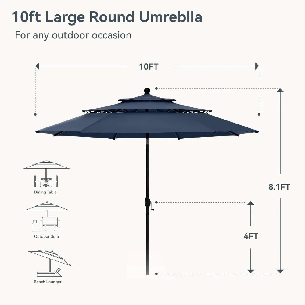 10ft Windproof Patio Umbrella 3-Tier Vented for Outdoor Use