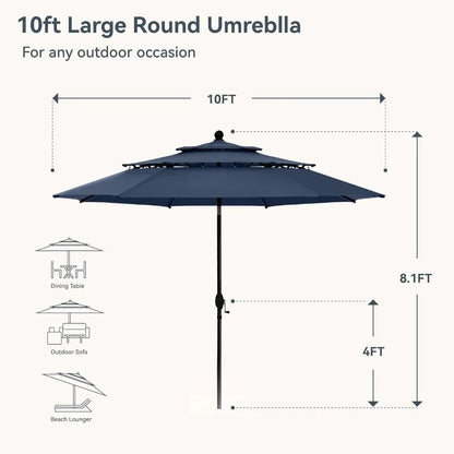 10ft Windproof Patio Umbrella 3-Tier Vented for Outdoor Use