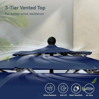 10ft Windproof Patio Umbrella 3-Tier Vented for Outdoor Use